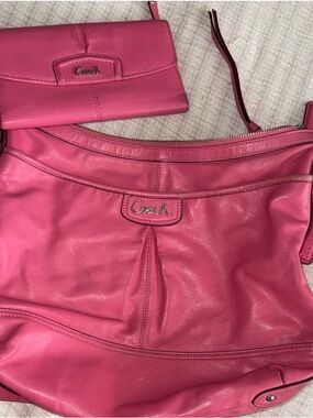 Coach Hot Pink Leather Shoulder/Crossbody Bag with Matching Wallet
